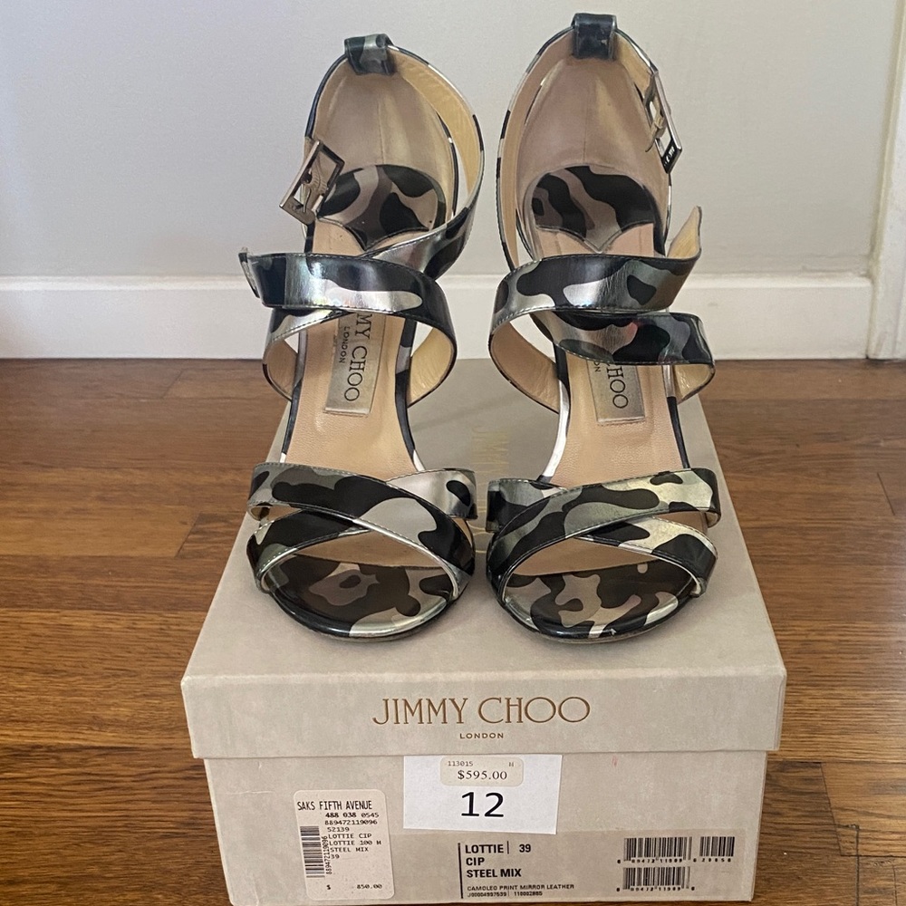 Jimmy Choo Lottie 39/size 9 CIP STEEL MIX (Black and Silver Camo) - Picture 2 of 7